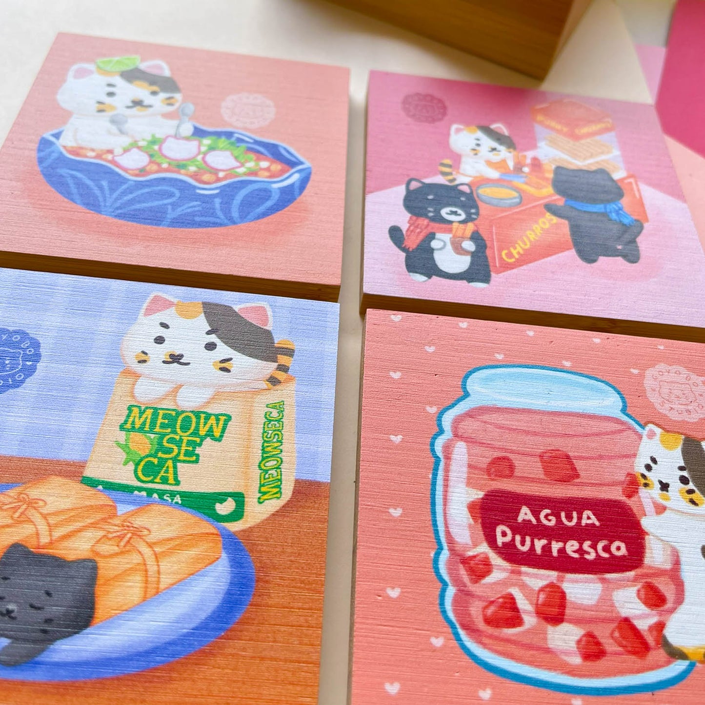 Bamboo Coasters Set with Holder - Mexican Treats
