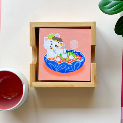 Bamboo Coasters Set with Holder - Mexican Treats