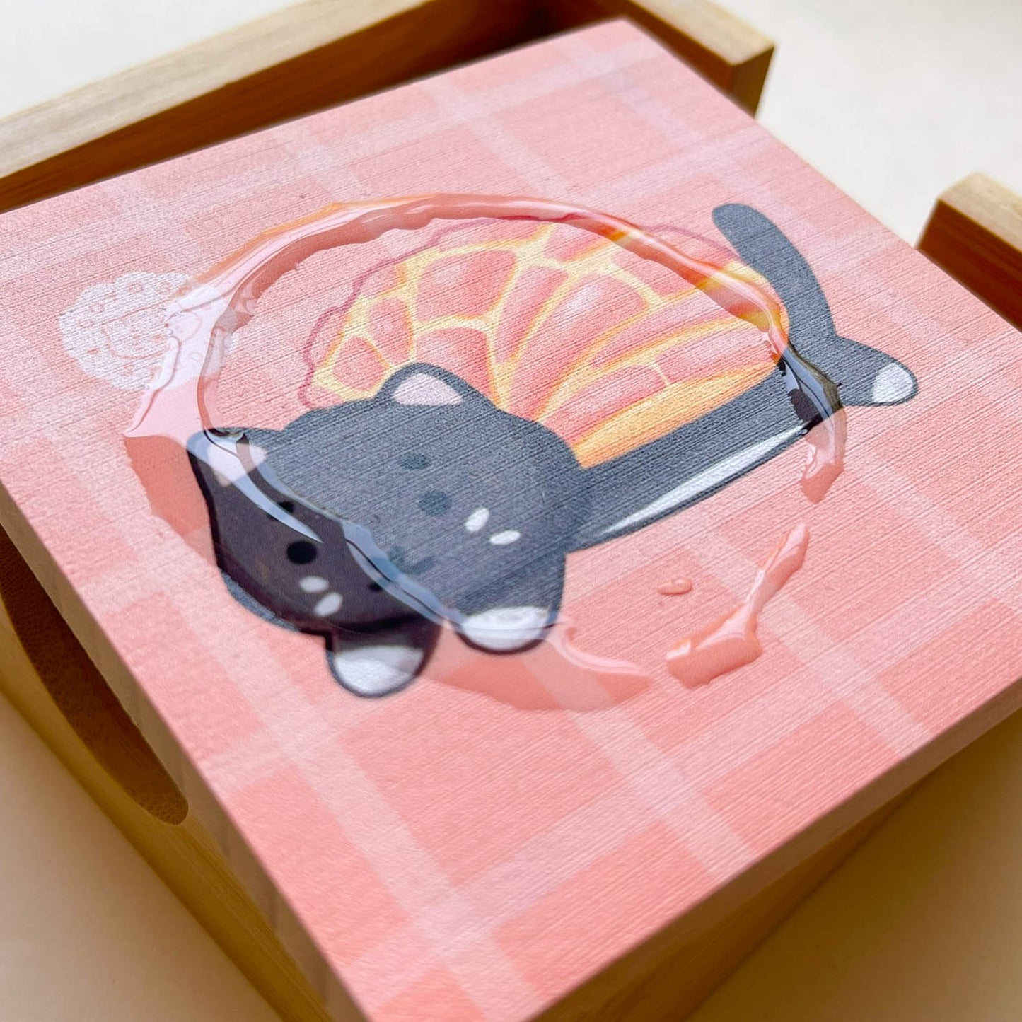 Bamboo Coasters Set with Holder - Concha Cats