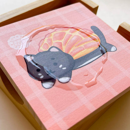 Bamboo Coasters Set with Holder - Concha Cats