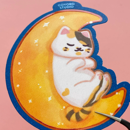 Goyobo sleeping on the moon - Sticker